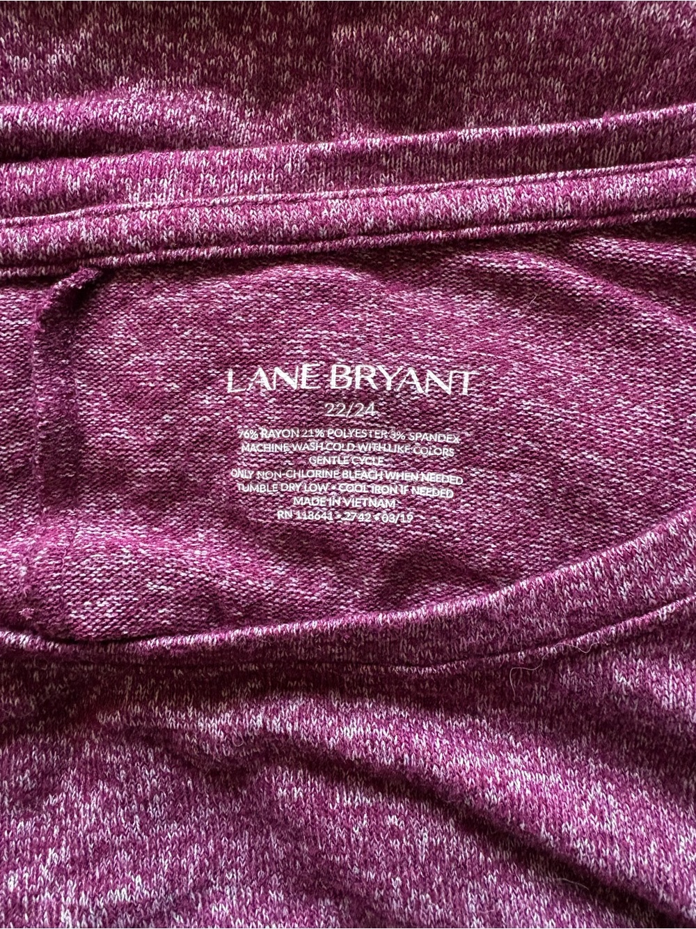 Lane Bryant Heathered Berry Scoop Neck Tunic Top Flowy 3X or 22/24 Short Sleeve - Picture 3 of 4